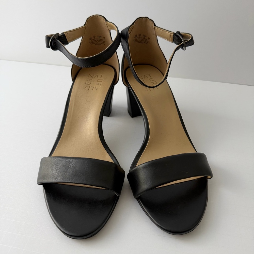 Naturalizer Vera Black Leather Block Hell Ankle Strap Size 8.5 Wide